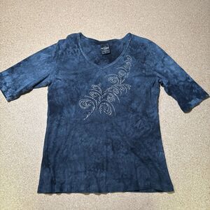 Sledge USA Shirt Womens XL Gray Tie Dye Embellished V Neck Ladies Top H1